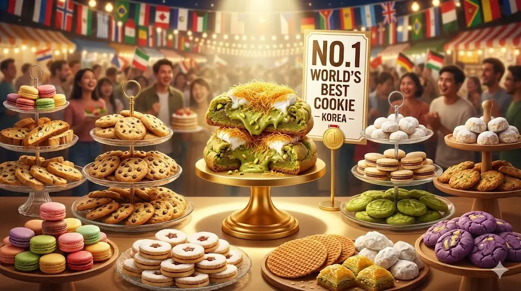세계 디저트 전시회에서 1위를 차지한 한국식 두바이 쫀득 쿠키와 피스타치오 카다이프 단면