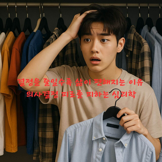 결정피로, 의사결정피로, 심리학, 자기계발, 루틴화, 미니멀라이프, 
선택장애, 삶의질, 뇌과학, 결정스트레스