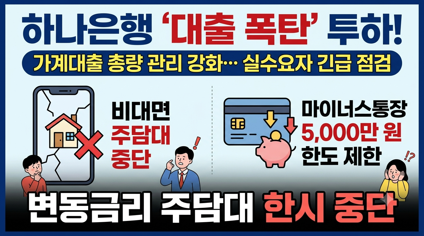 하나은행 대출폭탄 투하. 가계대출 총량 관리 강화