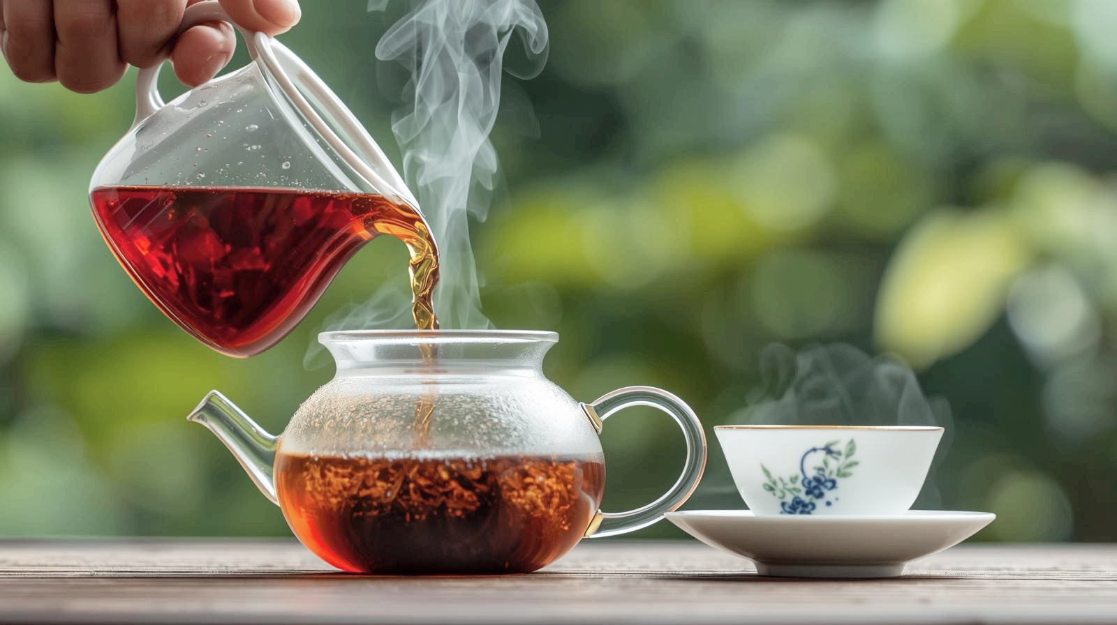 기름진 음식 후 보이차 마시기