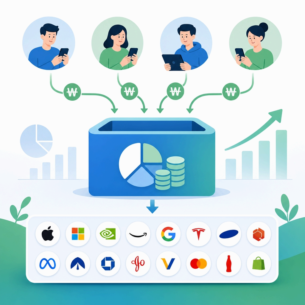ETF 분산 투자 개념 인포그래픽 - 한 번에 여러 종목 투자 원리