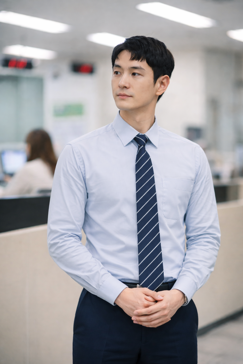 은행 영업점 내부에서 근무 중인 은행경비원의 모습