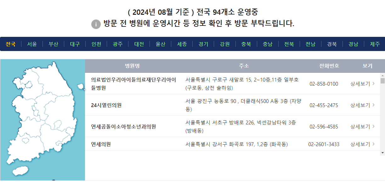 달빛어린이병원 찾기