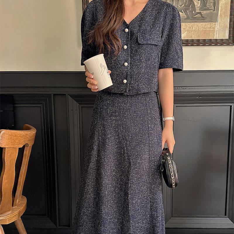 리리앤코 넬론 썸머 트위드 자켓 밴딩 스커트 투피스 세트