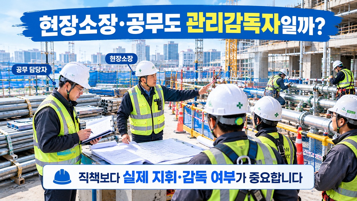 건설현장 관리감독자가 근로자에게 작업방법과 보호구 착용을 지도하는 모습