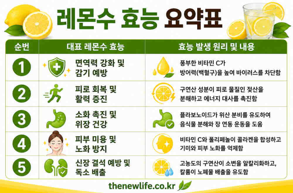 레몬수 효능 요약표