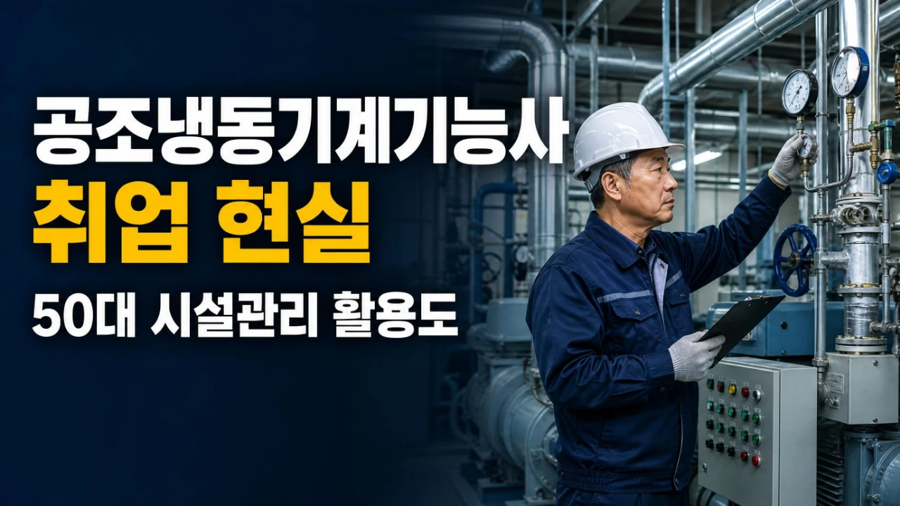 공조냉동기계기능사 취득 후 시설관리 설비를 점검하는 50대 근로자 이미지