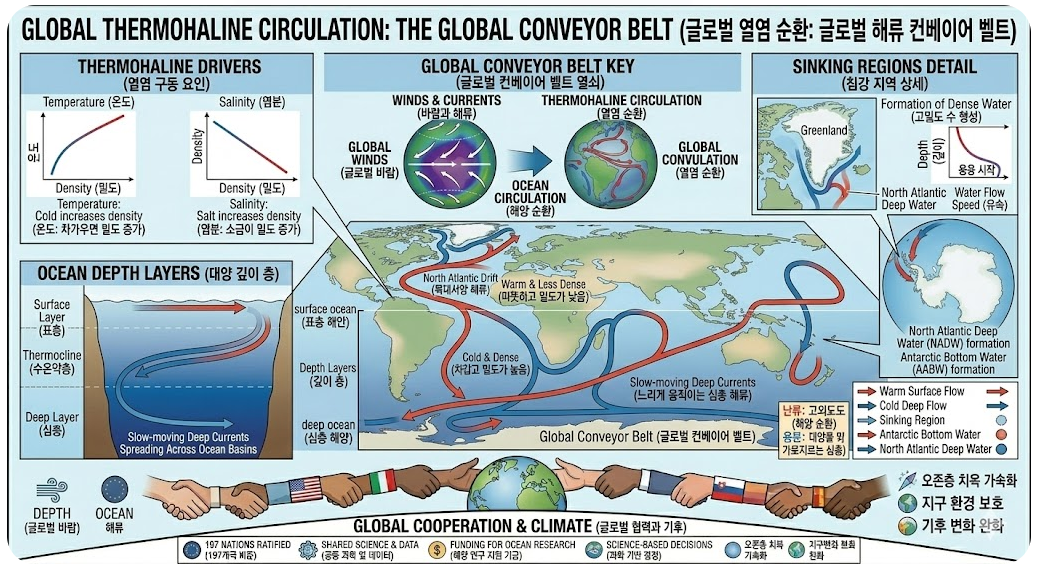 심층 해류 열염순환 그린란드 침강류 컨베이어 벨트 대양 대순환