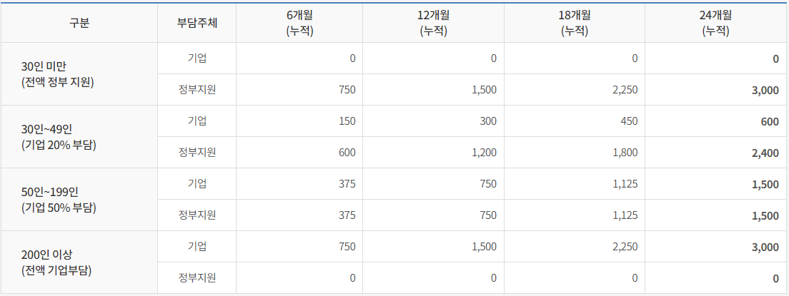 기업 규모별-부담 주체별 지원 누적 금액