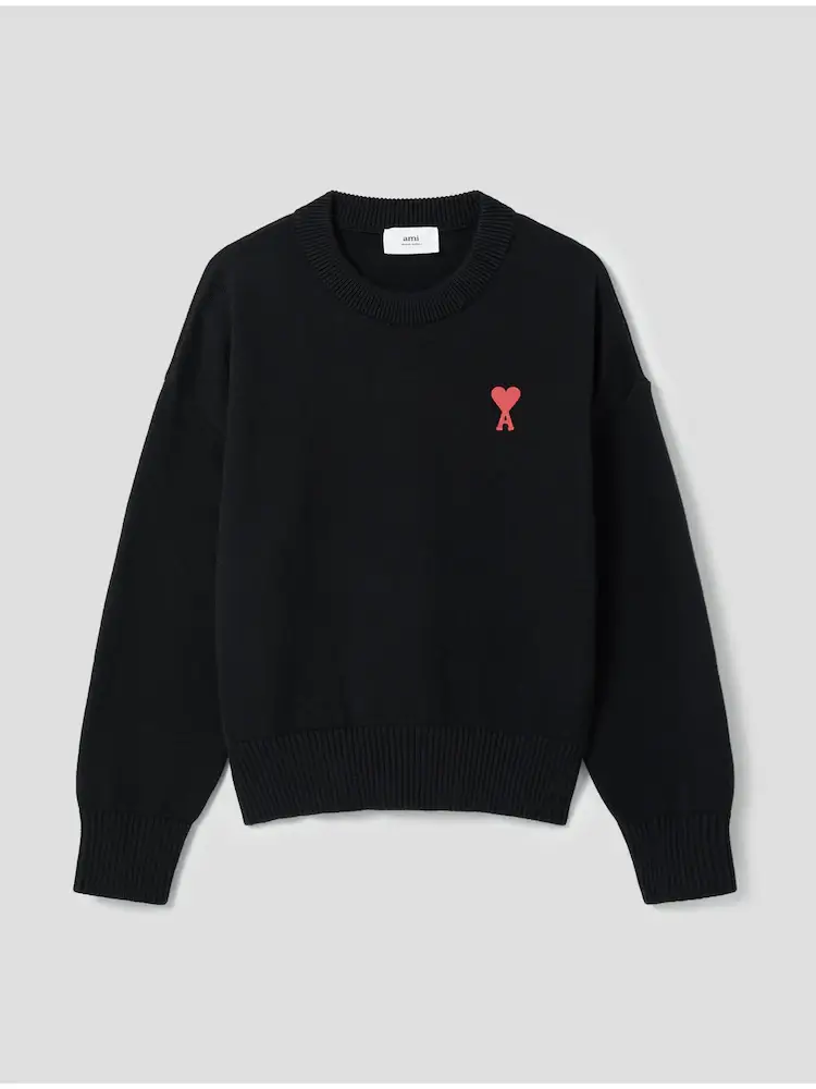 아미 크루넥 스웨터 블랙 정면