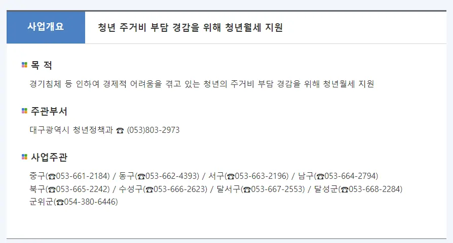 대구 청년 월세 지원 대상 신청