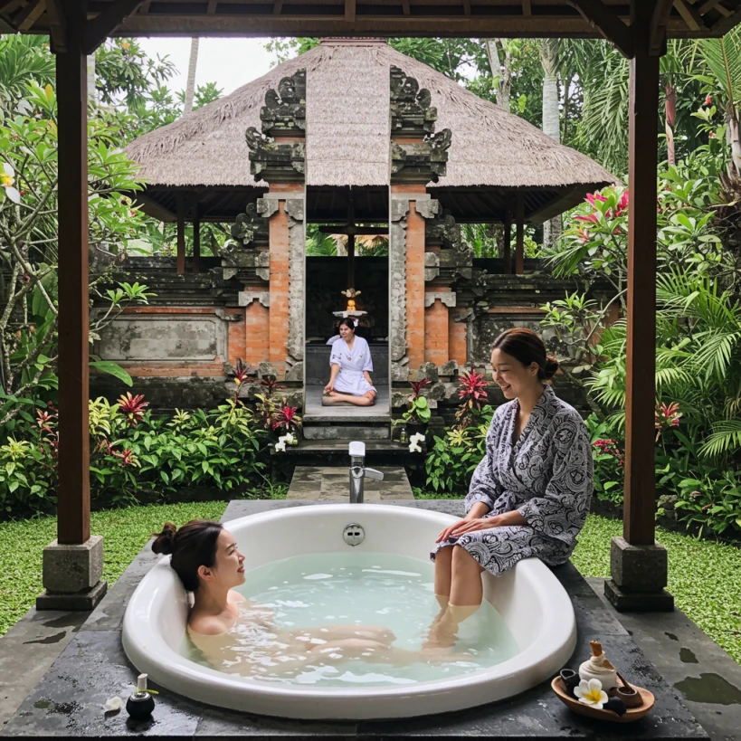 발리의 우붓에서 스파를 즐기는 모습