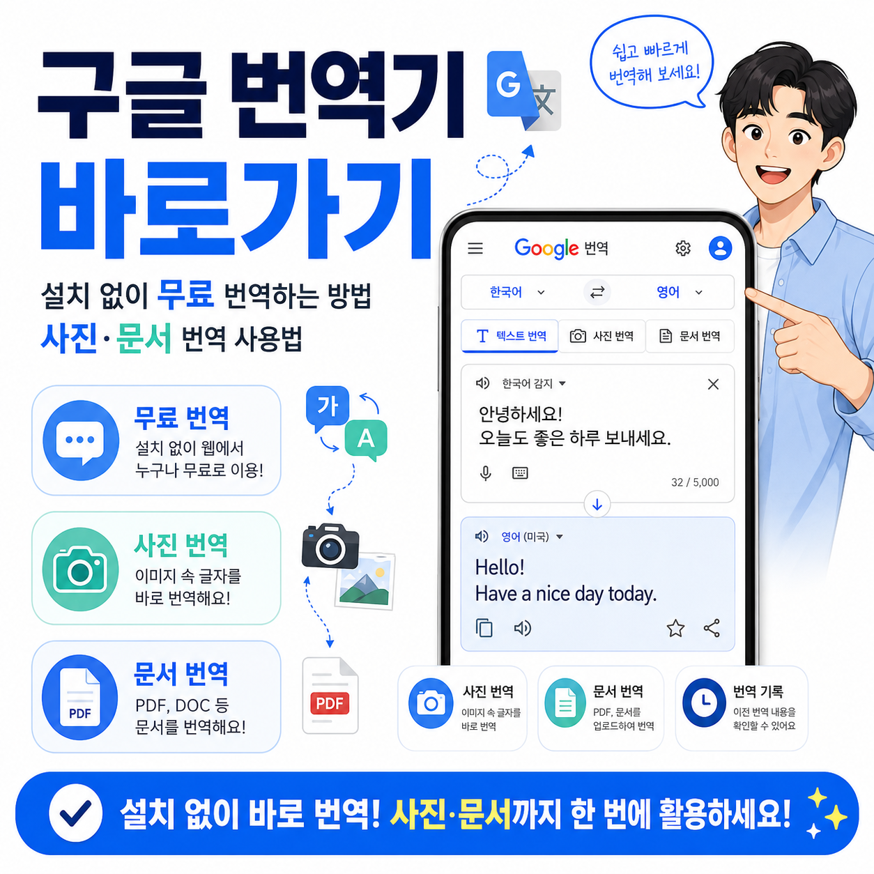 구글 번역기 바로가기｜설치 없이 무료 번역하는 방법과 사진&middot;문서 번역 사용법