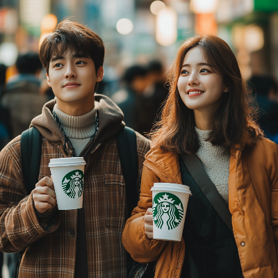 스타벅스 마시는 커플