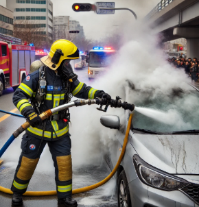 화재 진압중인 소방관 사진