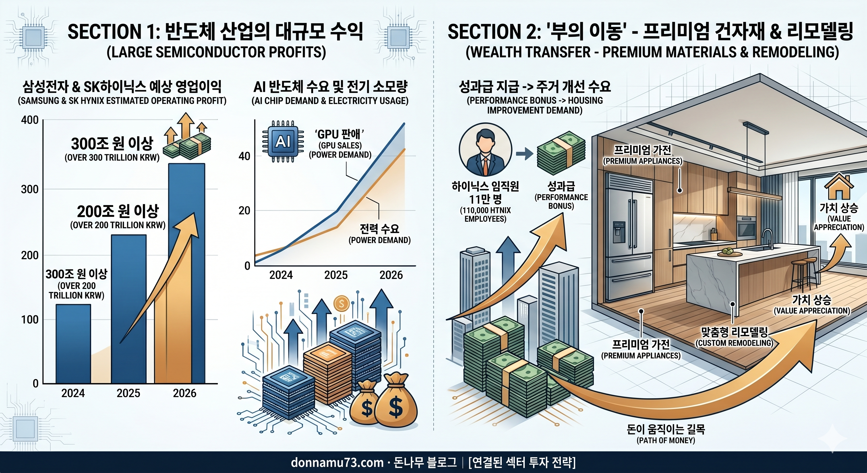 삼성전자 SK하이닉스 역대급 영업이익과 성과급 낙수효과로 본 리모델링 건자재 수혜주 투자 전략 인포그래픽