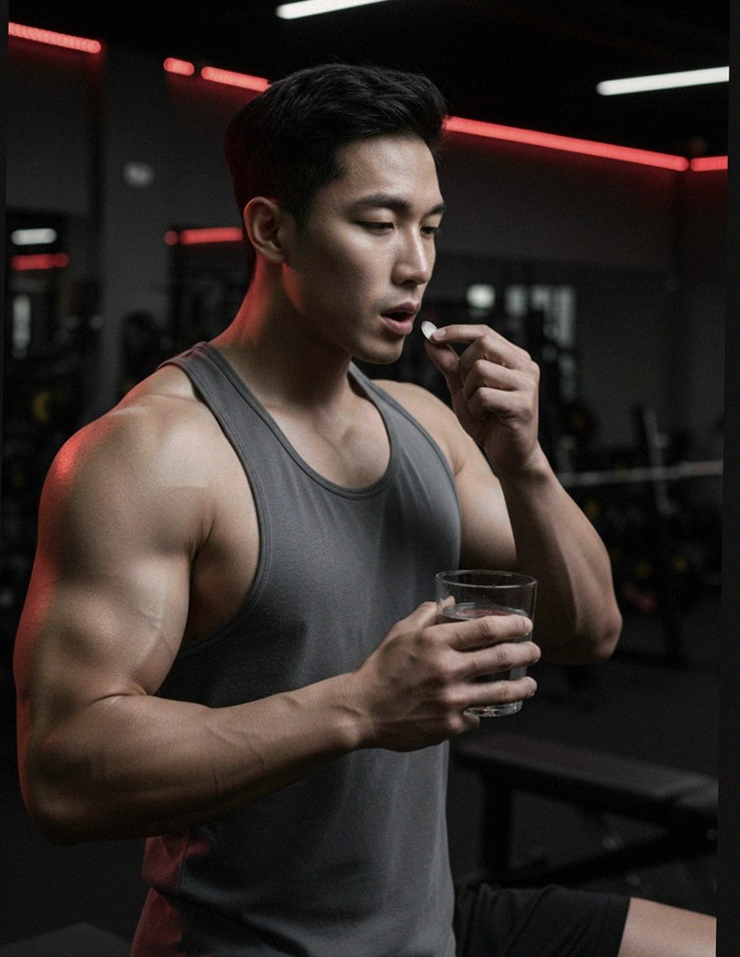Korean Asian man in his late 30s searching on laptop at home desk evening