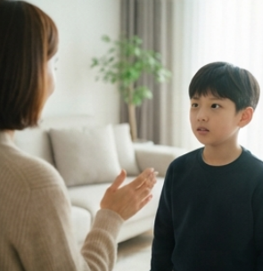 갑작스러운 통보에 표정이 굳는 아이 모습