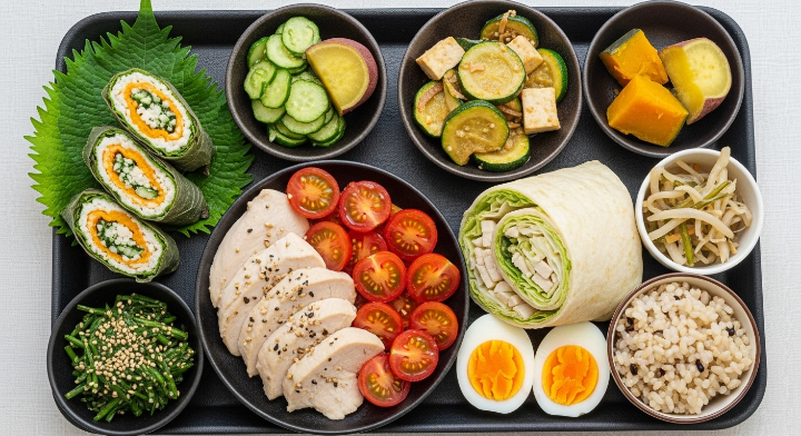 싱싱한 야채로 만든 도시락이네요 보기만 봐도 건강해 지는 느낌입니다.