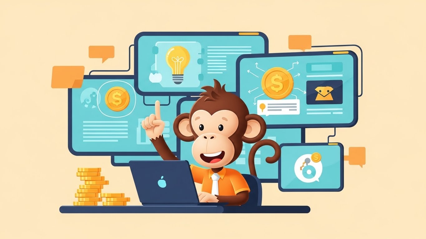 디지털 기술과 재치를 결합하여 다양한 기회의 파이프라인을 관리하는 영리한 원숭이띠 캐릭터 이미지