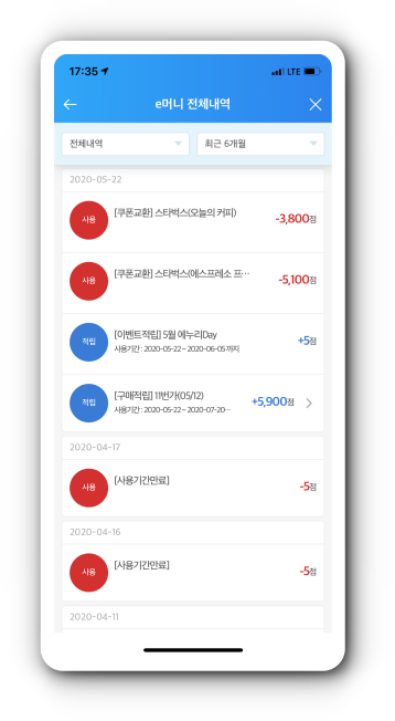 My 에누리를 통한 e머니 이용 내역