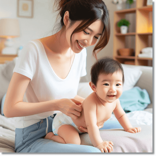 기저귀 가는 아기 엄마