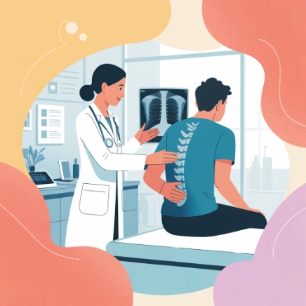 허리통증이 심할 때는 전문가 상담 필수 - 진료받는 예시 일러스트