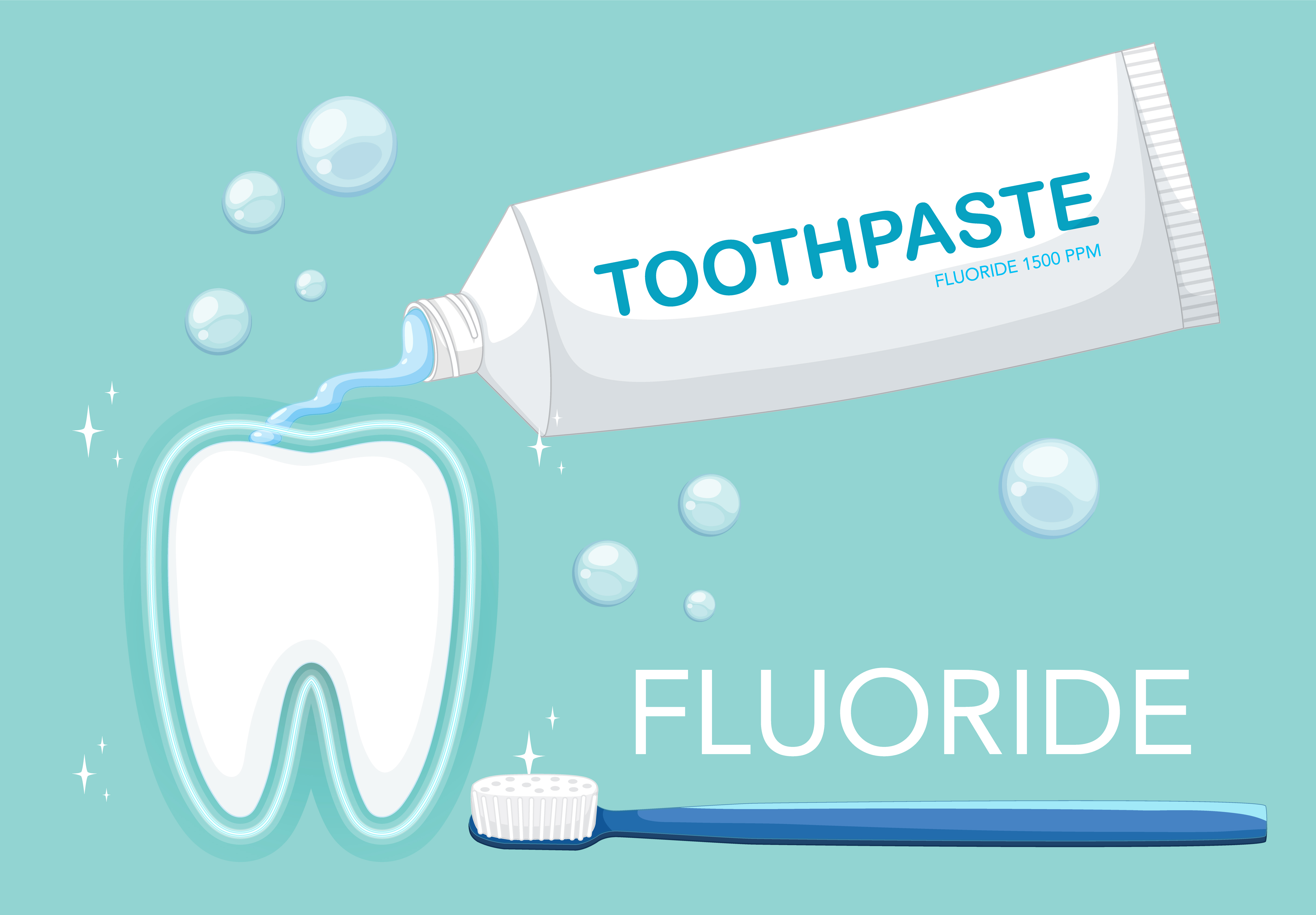 불소함유 치약과 칫솔을 표현한 인포그래픽