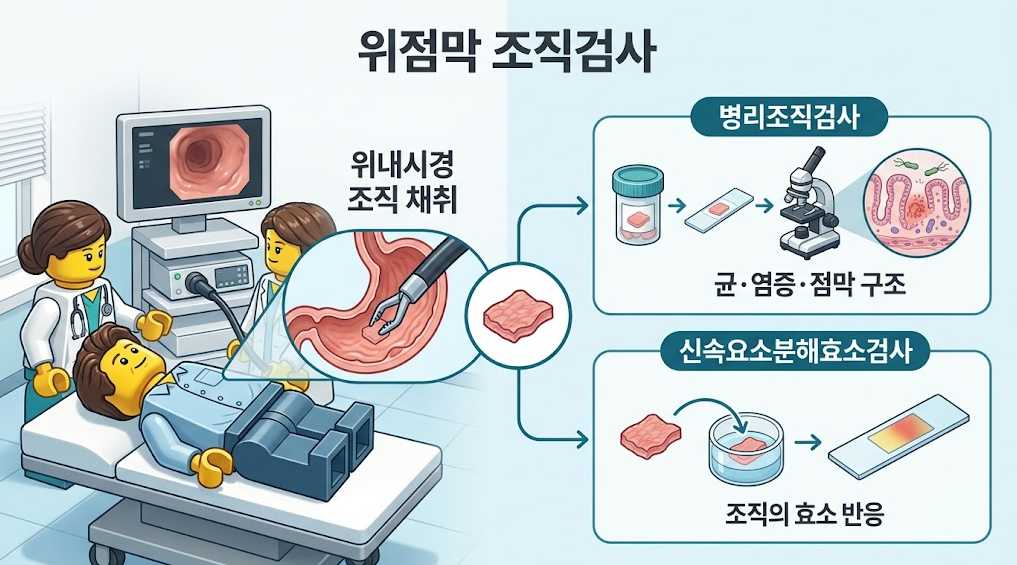 위내시경 조직 채취를 통한 병리조직검사와 신속요소분해효소검사 비교