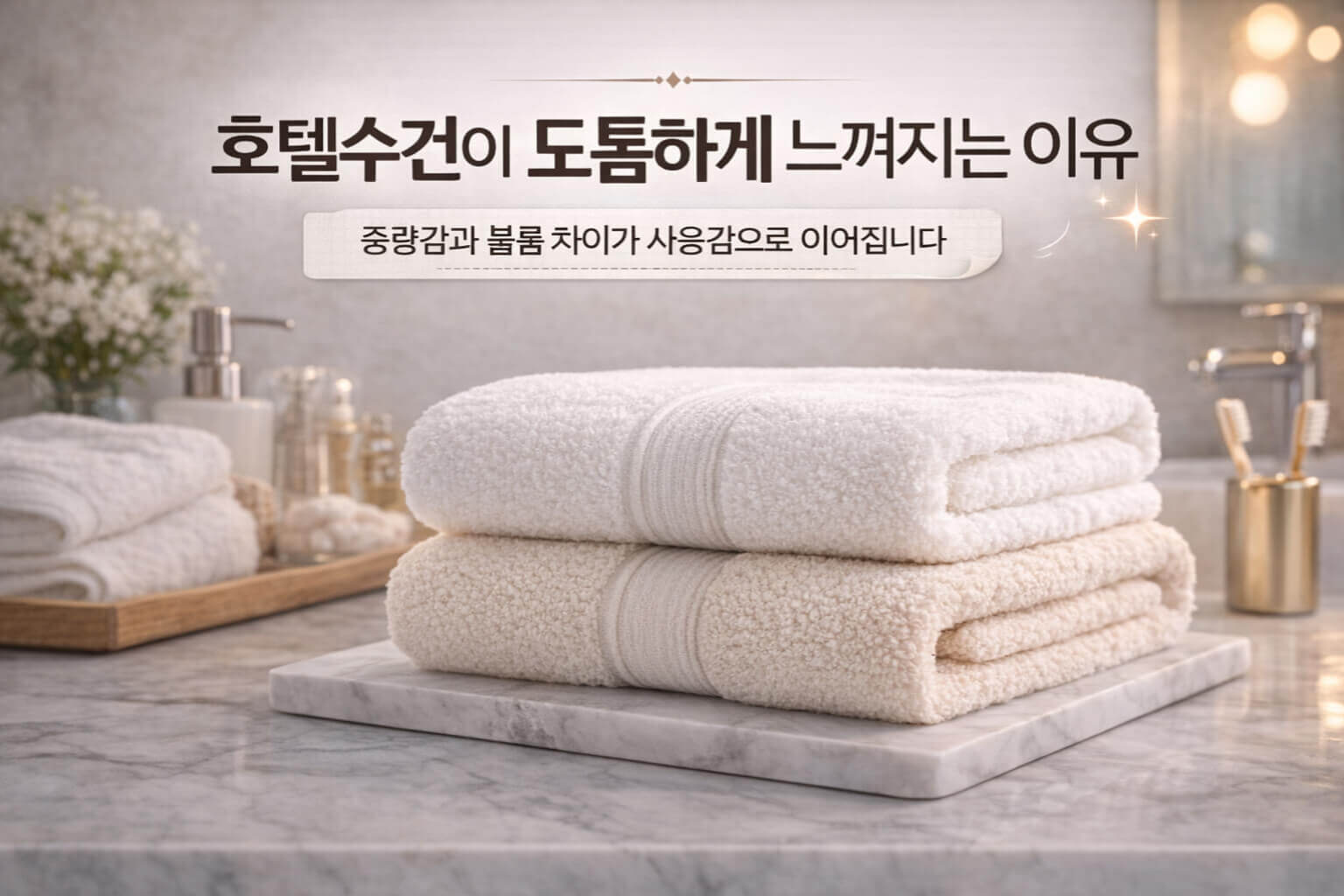 수건 GSM과 두께감 사용감 차이를 설명하는 이미지