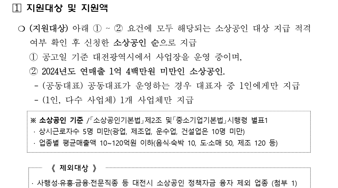 소상공인 경영회복 지원금 대상