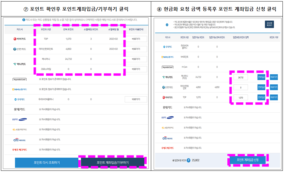 카드포인트 금액확인 신청