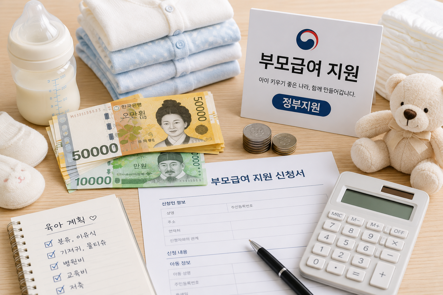 부모급여 지급 금액과 지원금을 설명하는 이미지