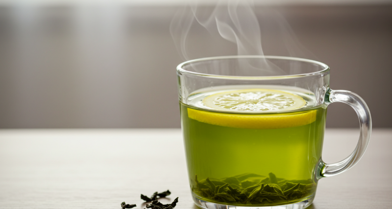 녹차와 레몬 슬라이스