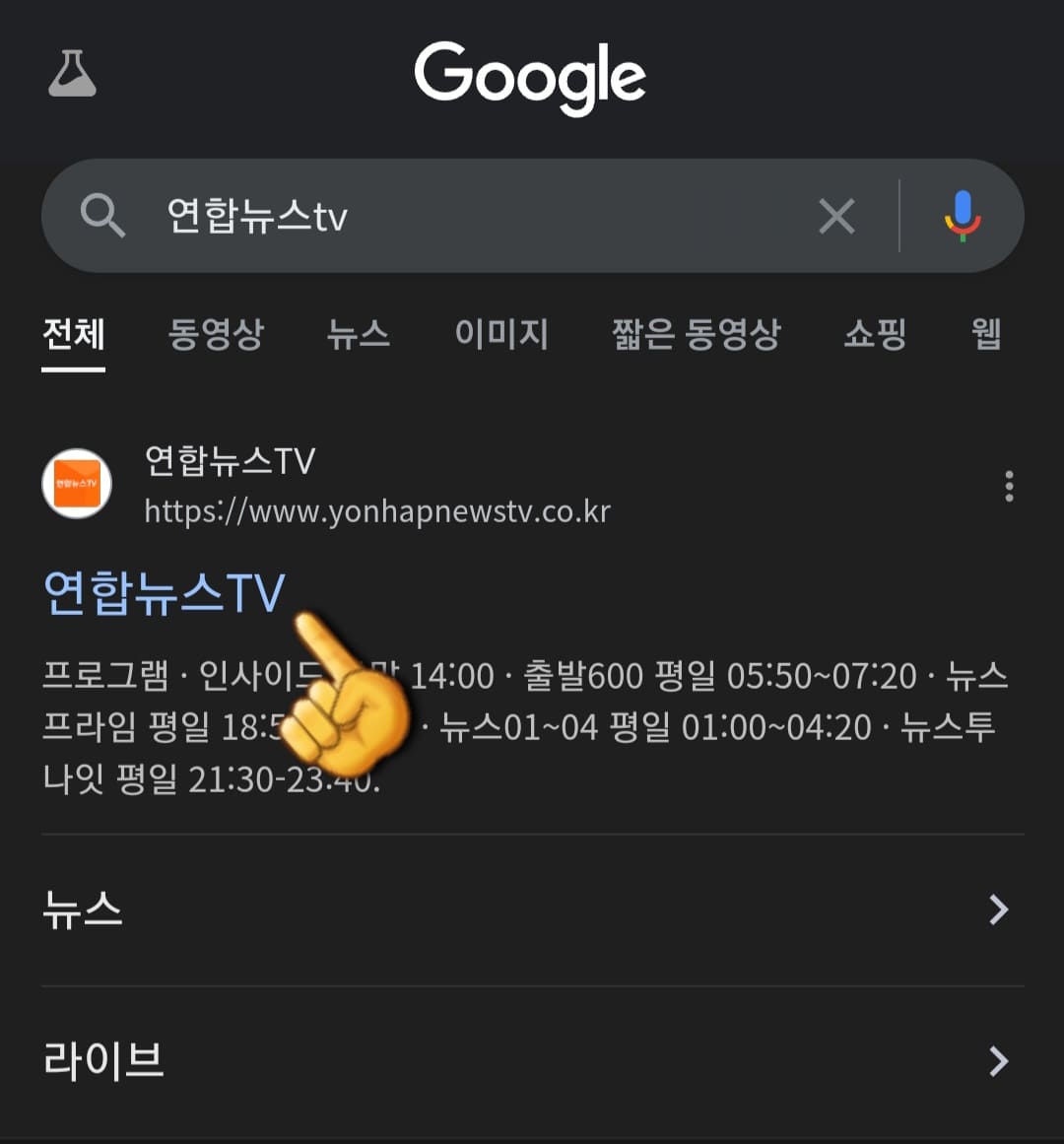 연합뉴스-tv-편성표-및-채널번호-안내-가장-상단에-있는-연합뉴스TV-홈페이지-클릭하기