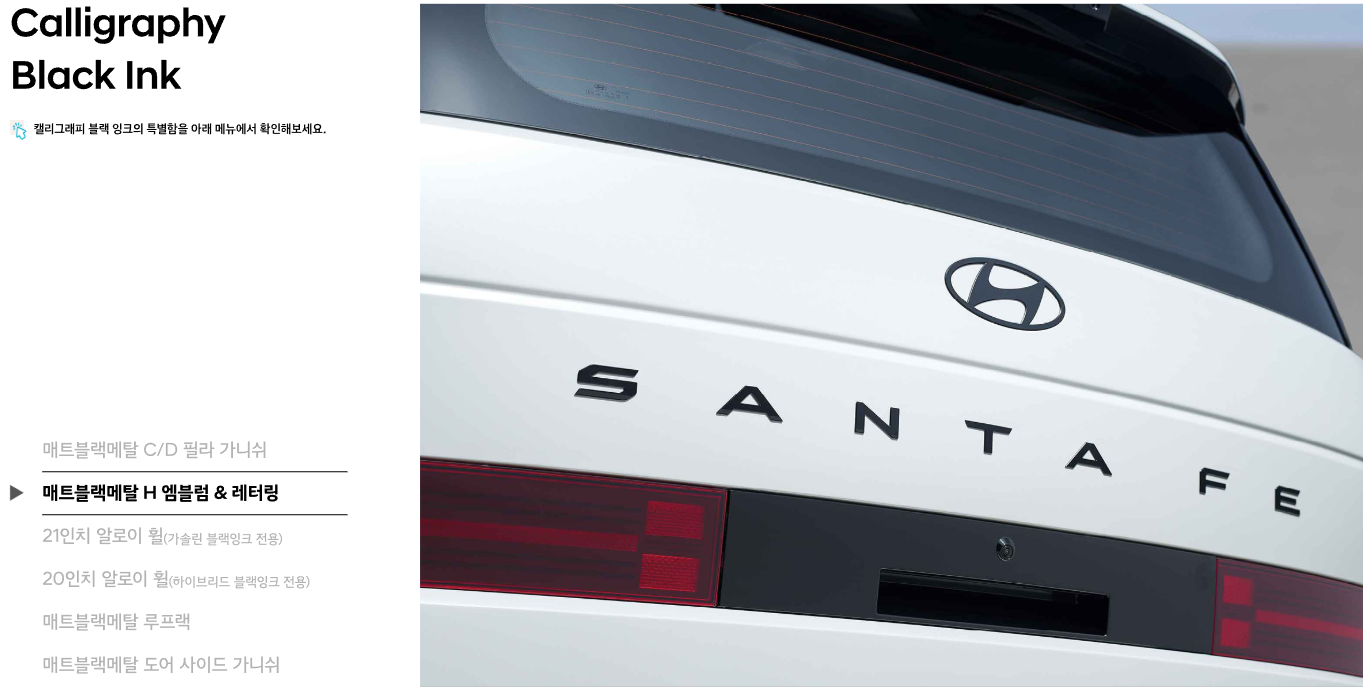 신형 싼타페 익스테리어 블랙 엠블럼