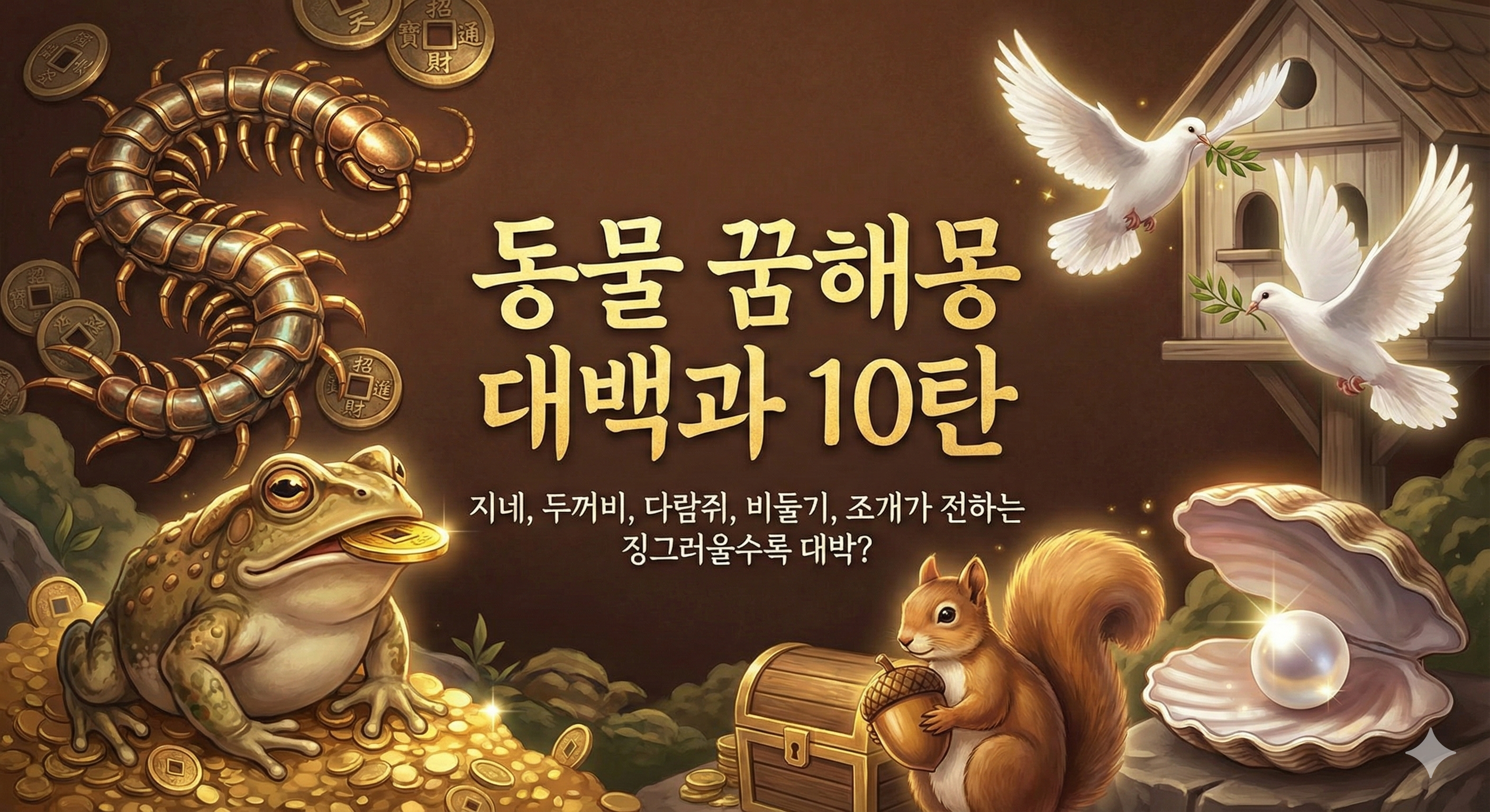 동물 꿈해몽 대백과 10탄_지네, 두꺼비, 다람쥐, 비둘기, 조개
