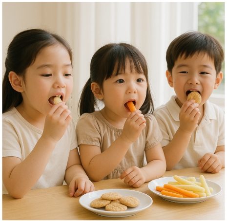간식을 맛있게 먹고있는 아이들