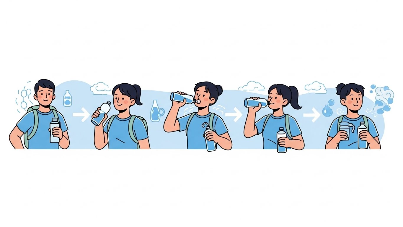 Person carrying a water bottle and staying hydrated throughout the day, essential for immune system support.