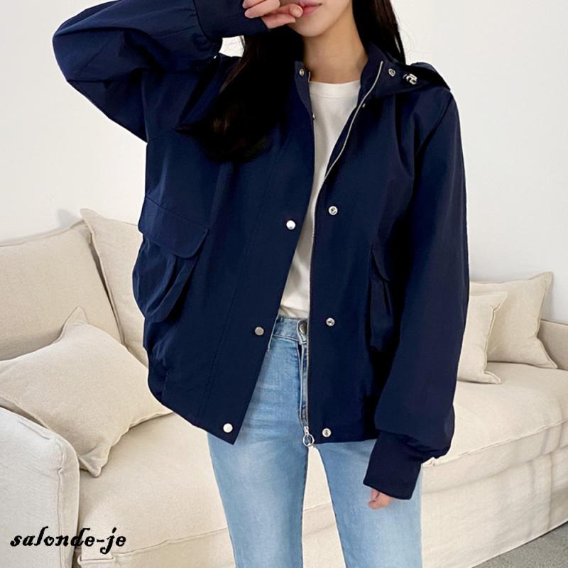 간절기아우터 후드 숏 트렌치 야상점퍼 여성봄점퍼