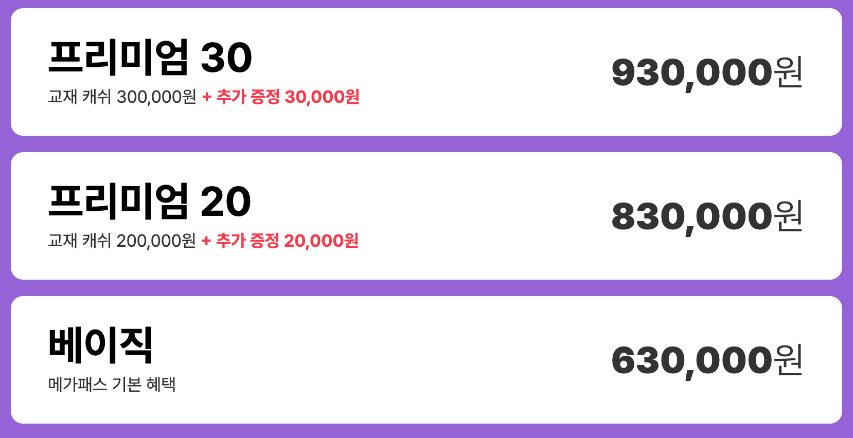 메가스터디 메가패스 가격