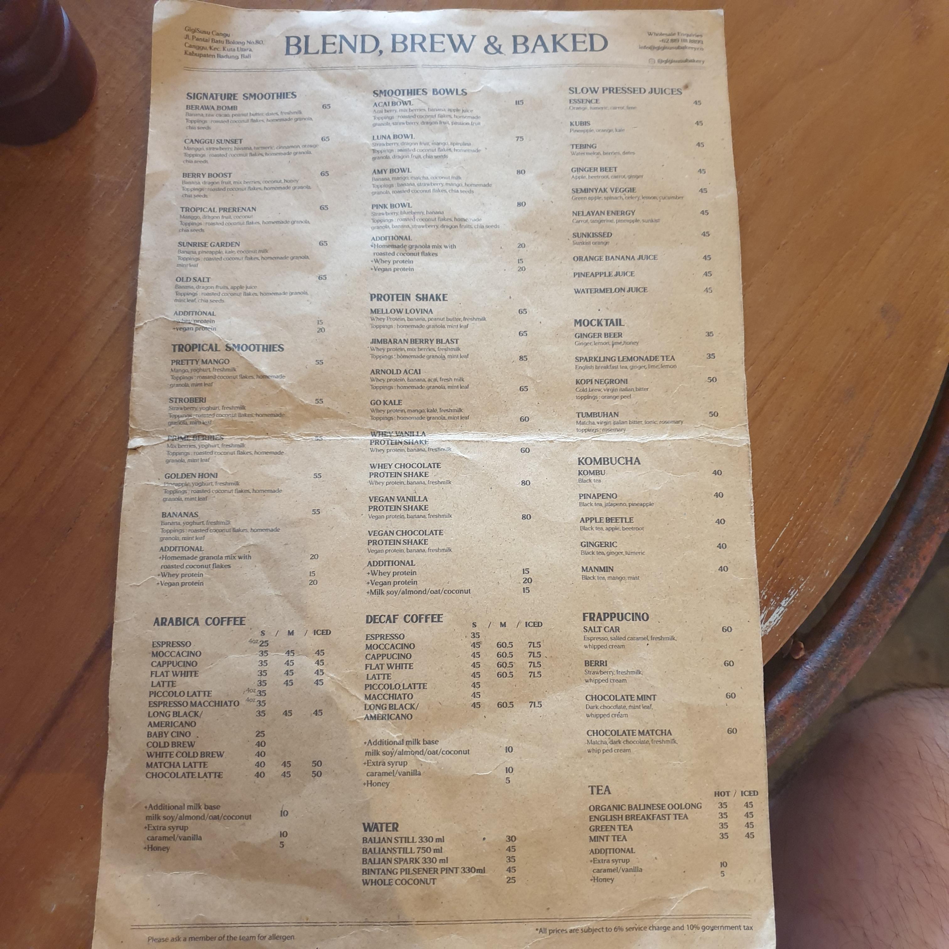 카페 기기수수(GigiSusu): 발리 짱구(Bali Canggu) 지역 카페 ①_메뉴판2