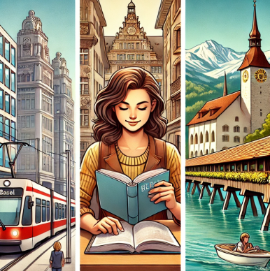 취리히, 바젤, 루체른에서 하는 어학연수생 비교 사진