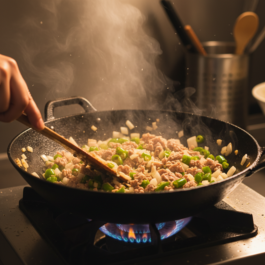 돼지고기와 채소를 볶는 고추볶음 조리 과정