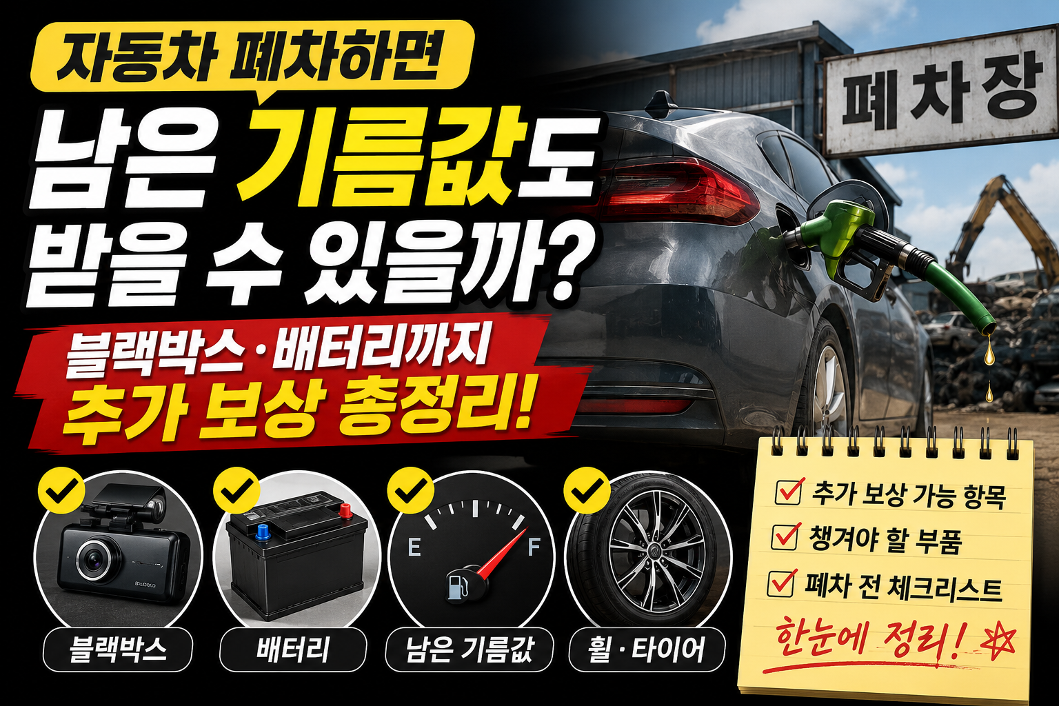 자동차 폐차하면 남은 기름값도 받을 수 있을까? 블랙박스·배터리까지 추가 보상 총정리