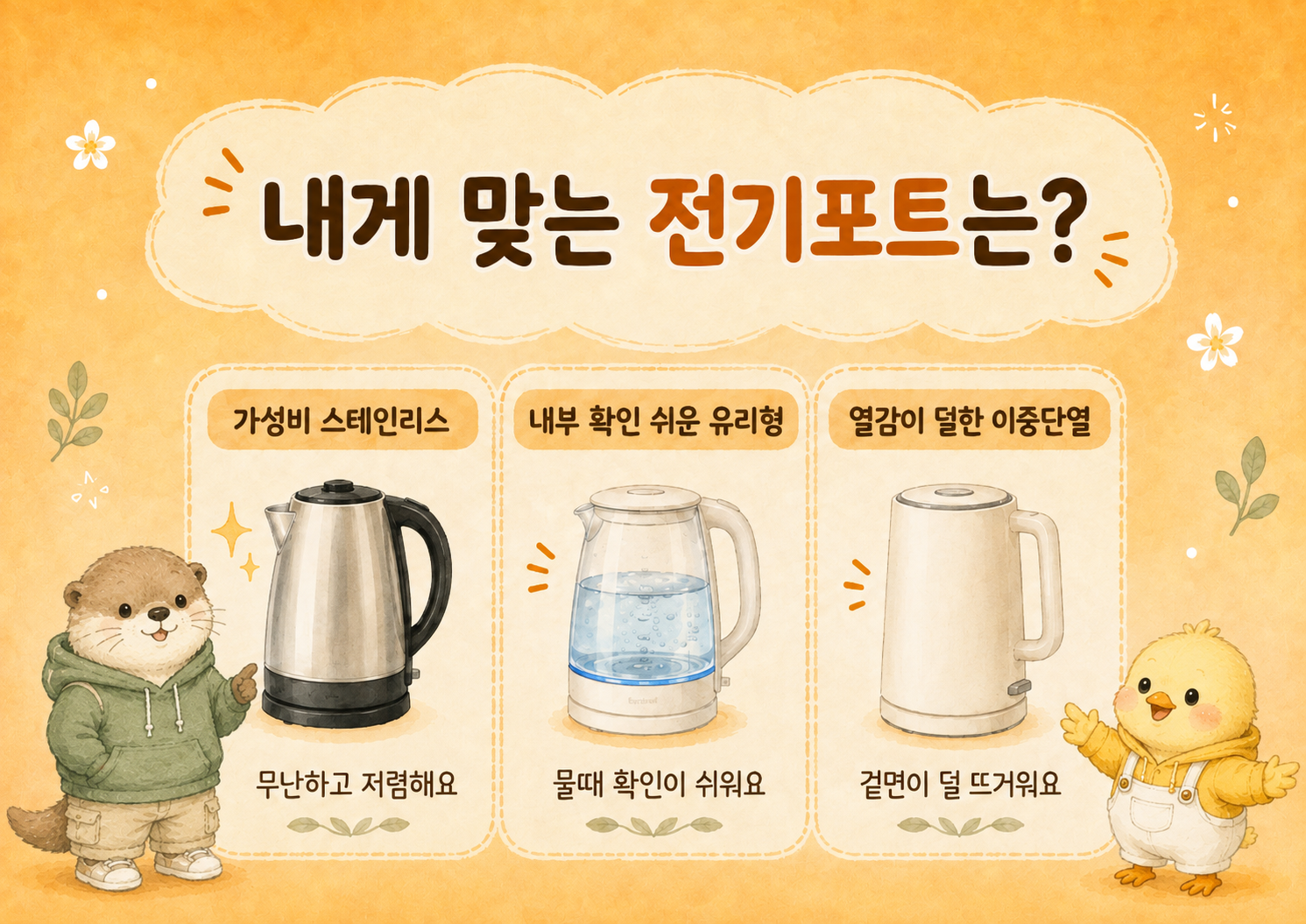 자취생에게 맞는 전기포트 비교 가이드 인포그래픽