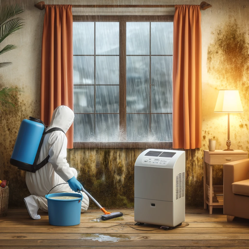 집안의 습기와 곰팡이 제거하는 그림