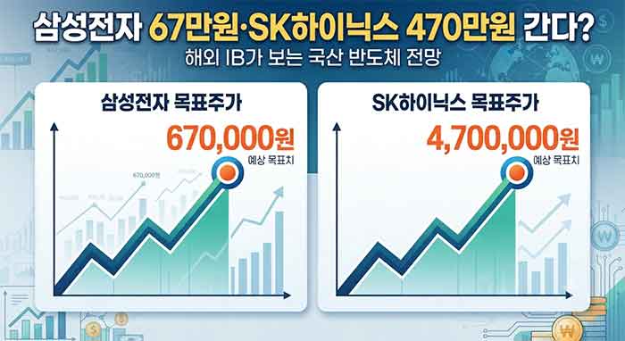삼성전자와 SK하이닉스 목표주가 전망을 나타낸 경제 뉴스 이미지.