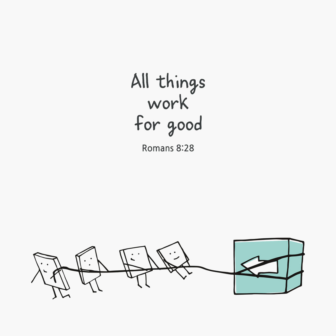 Today's Bible verse card Romans 8:28 scripture image
