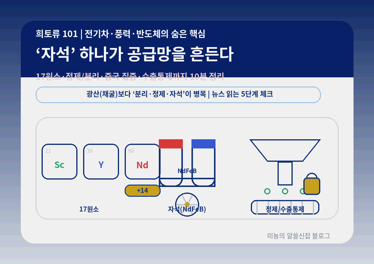 희토류|'자석' 하나가 공급망을 흔든다 - 전기차·풍력·반도체까지, 누구나 10분 만에 흐름 잡기